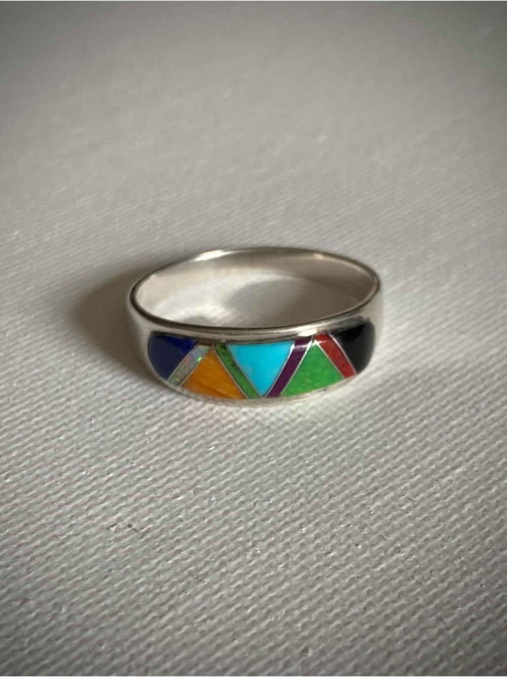 Sheryl Martinez Sterling Silver Multicolor Inlay Band Ring - Picture 5 of 10